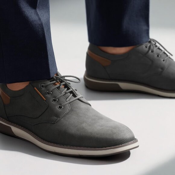 Casual Dress Oxford Shoes Men's Grey-Waxy Business Formal Comfort Derby Sneakers - Picture 7 of 7